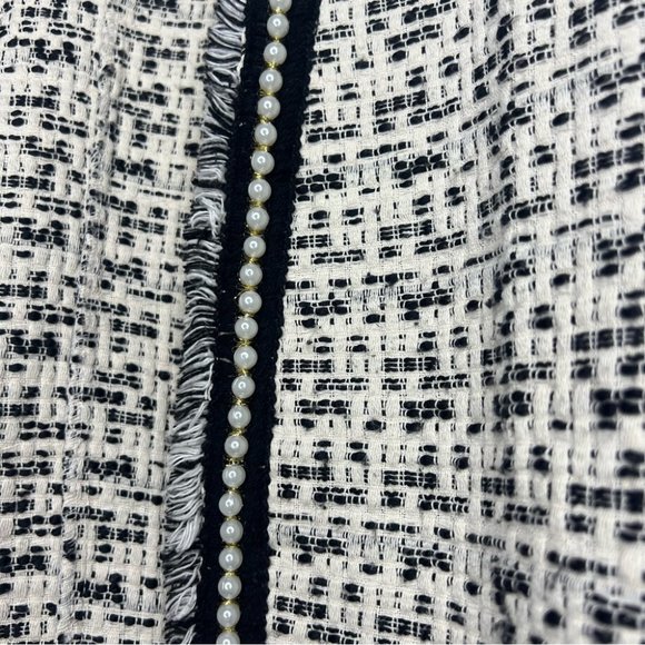 SHEIN blazer with faux pearl trim sparkly cream and black stunning tweed fabric - Picture 5 of 11